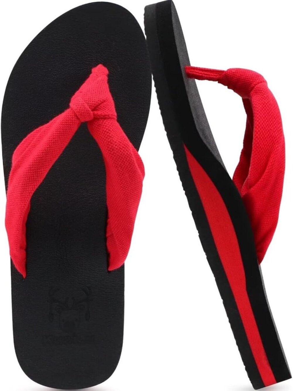 Women Red Black Yoga Mat Arch Support Flip Fabric Straps Knotted Thong Sandal